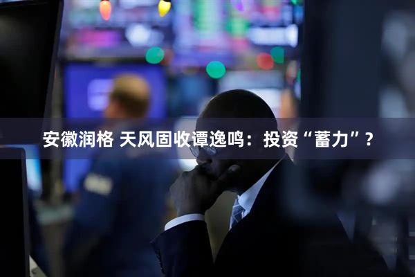 安徽润格 天风固收谭逸鸣：投资“蓄力”？